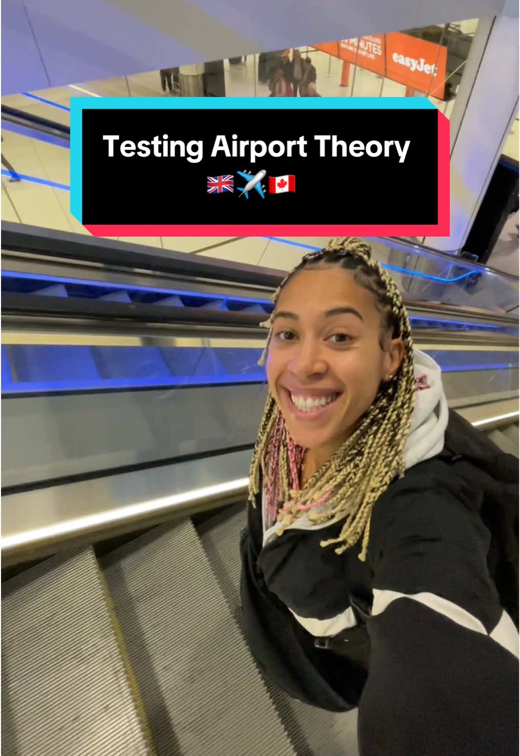 TikTok post by @iamjennabennett for Air Transat. Caption reads: THE STRESS WAS REAL 😳✈️ #airporttheory #london....