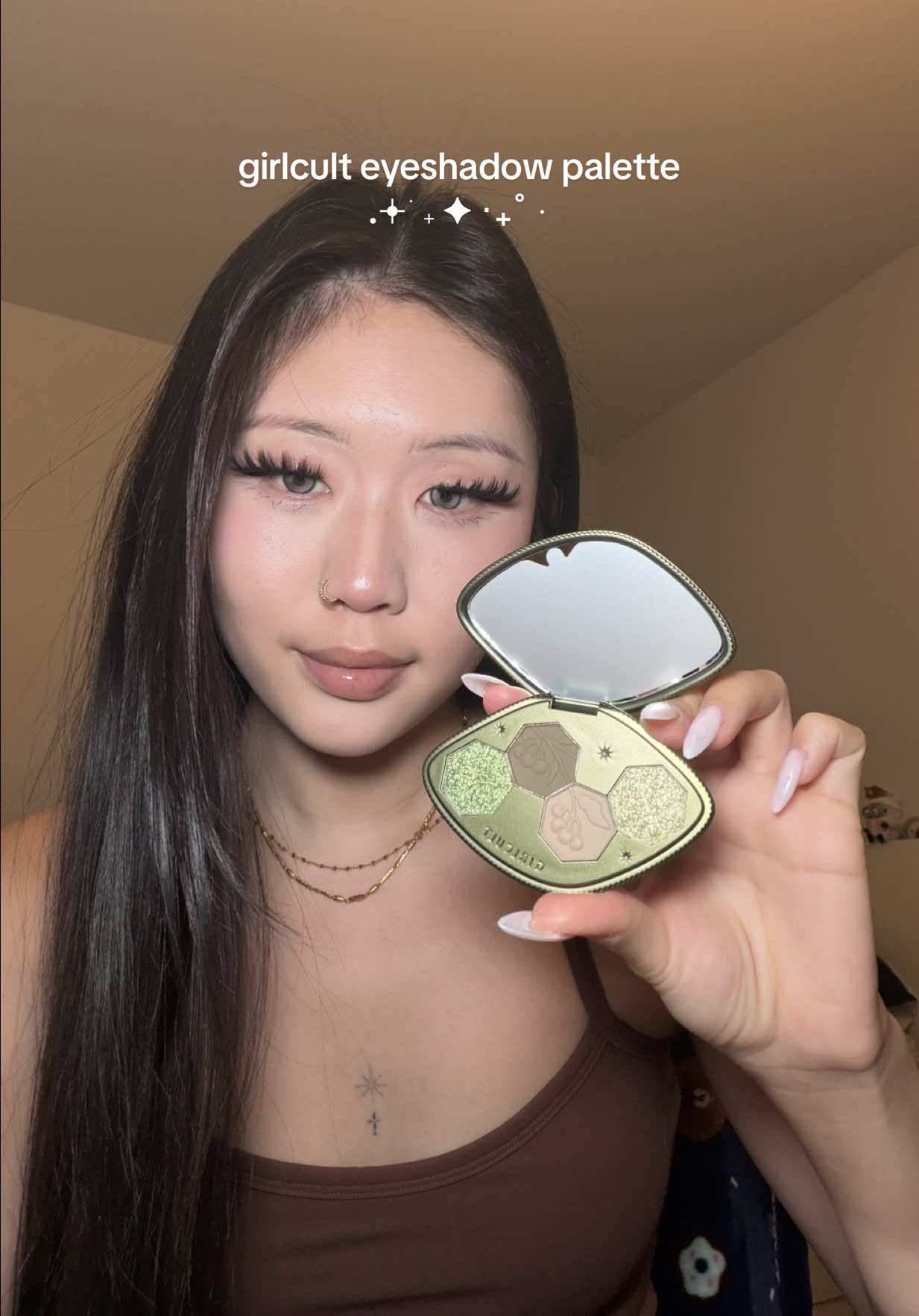 TikTok post by @c.ndyc for Girlcult. Caption reads: [...] eyeshadow palette .𖥔 ݁ ˖ ✦ ‧₊˚ ⋅🪴....