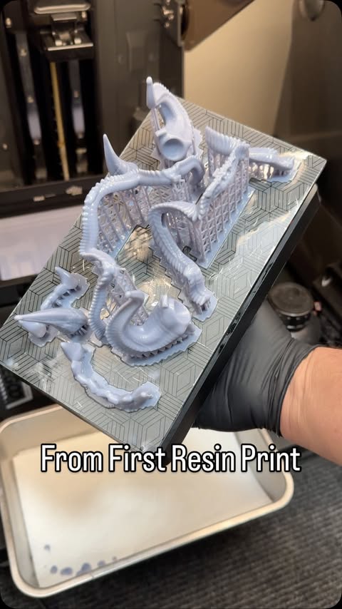 Instagram post by @abovewongart for ELEGOO. Caption reads: From my first resin prints on the Elegoo Saturn S....