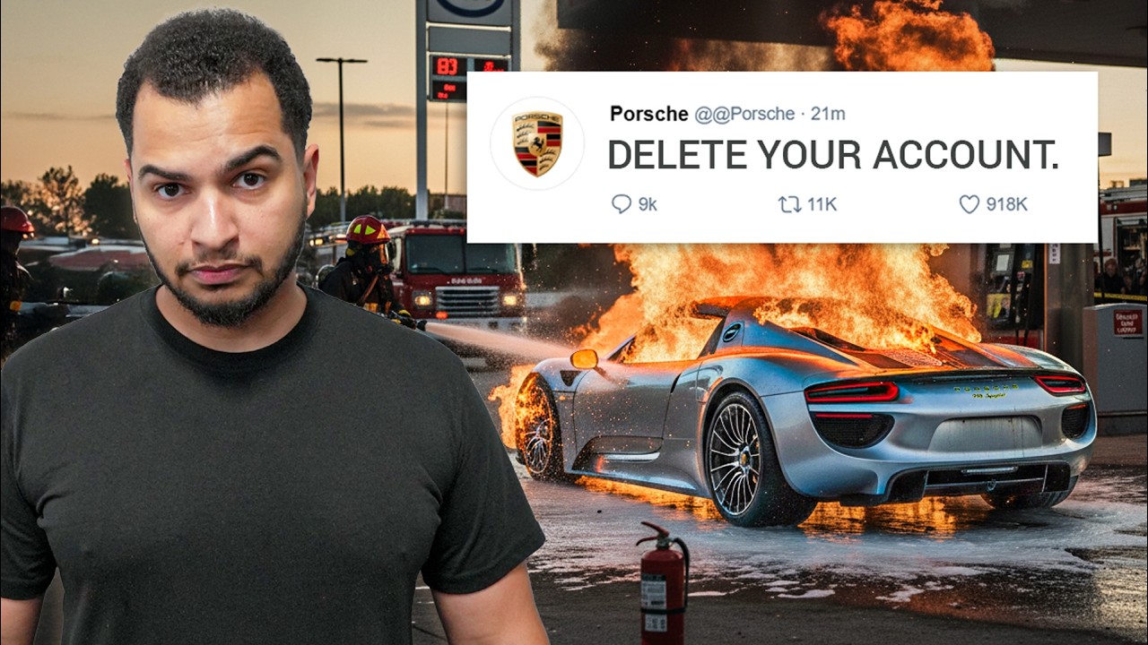 YouTube post by @tavarish for BendPak. Caption reads: Porsche Said That Rebuilding My Burnt 918 Spyder....