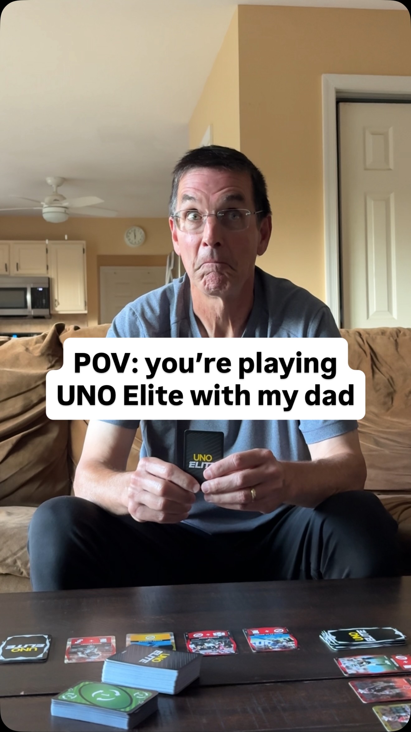 Instagram post by @kickballdad for Unobravo. Caption reads: Kickball Dad’s new favorite game 🏈 Get UNO Elite....