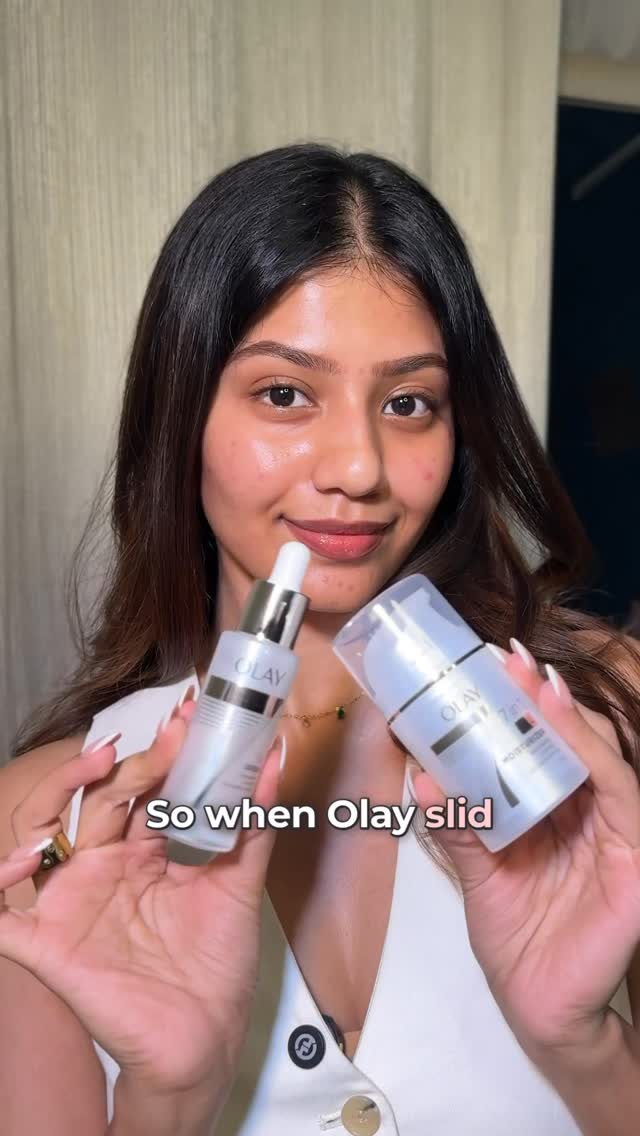 Instagram post by @vishali_jaikumar for OLAY. Caption reads: Confession: I’m the boring one with skincare 🙈....