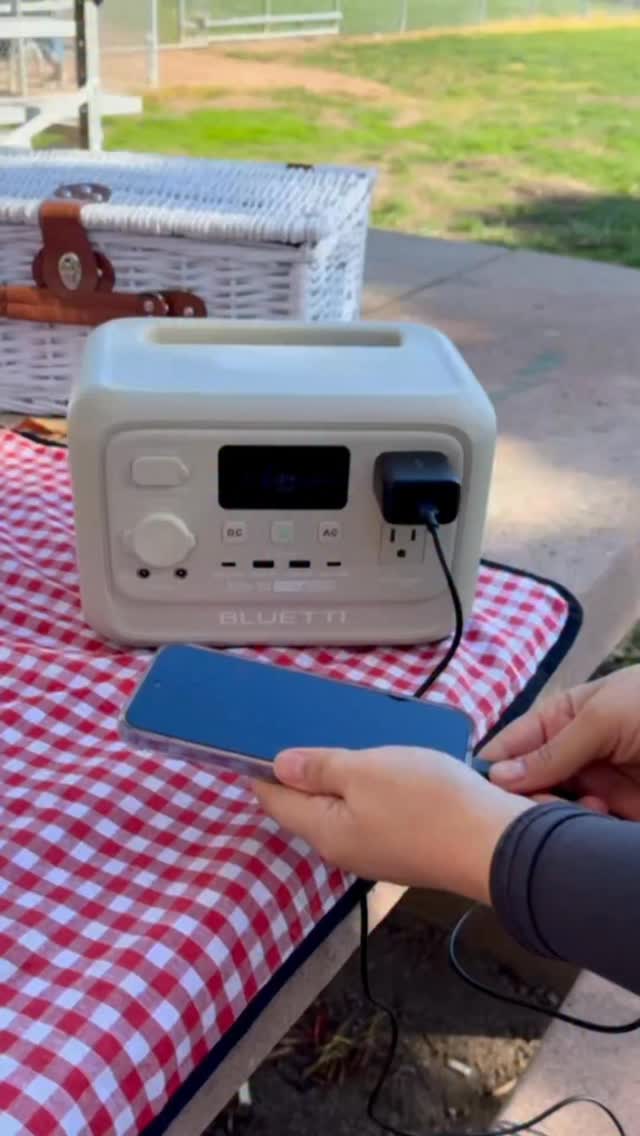 Instagram post by @selin.aydnli for BLUETTI. Caption reads: Sunny days, good coffee, and clean energy outdoors....