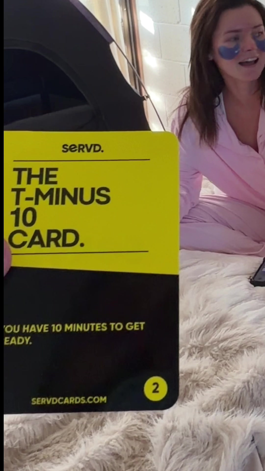 TikTok post by @kathryndenny for SERVD CARDS. Caption reads: [...] revenge card up my sleeve for him 💀....