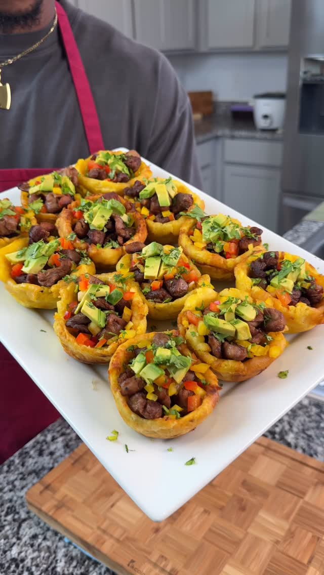 Instagram post by @chefkeysh for Impossible Foods. Caption reads: These plantain cups are packed with bold flavor....
