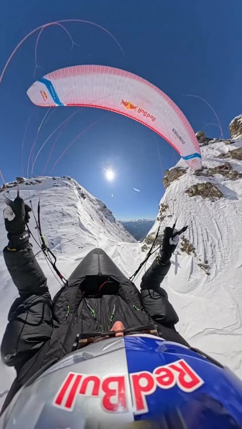 Instagram post by @aarondurogati for SALEWA. Caption reads: [...] 🪂Xenon3 🏔 #Paragliding 🎯 @salewa @redbull....