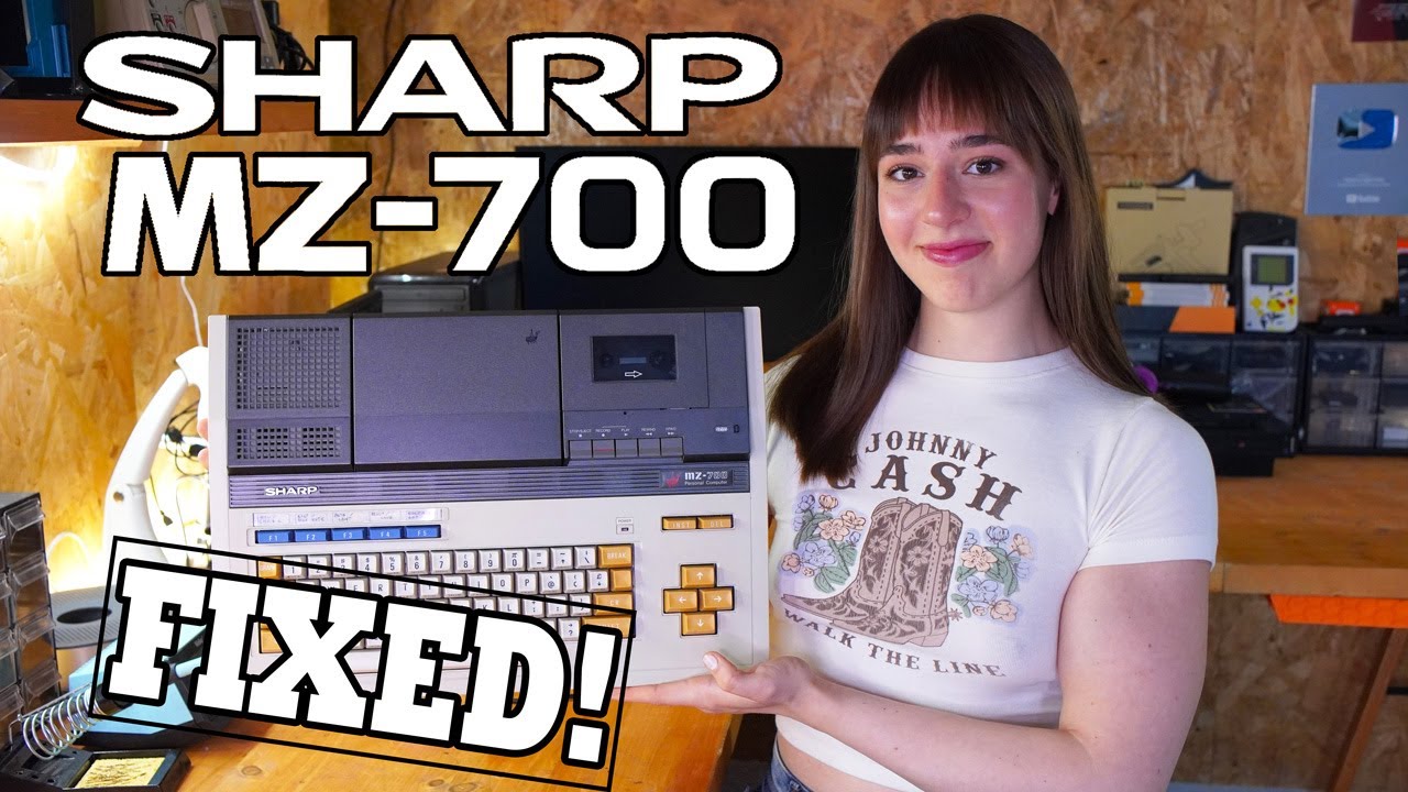 YouTube post by @Sayakas_Digital_Attic for PCBWay. Caption reads: Saving This Sharp MZ-700 - No Power? No Party!.