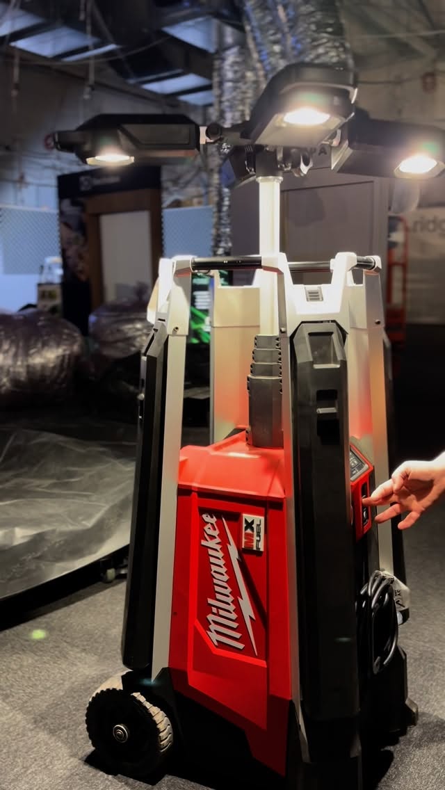 Instagram post by @tool_fan_dk for Milwaukee Tool. Caption reads: This is the Milwaukee MX FUEL ONE KEY Tower Light....