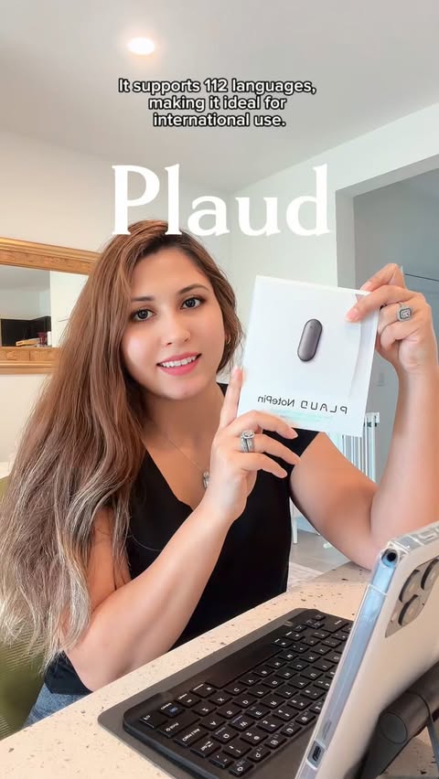 Instagram post by @sema_nur_atlas for PLAUD. Caption reads: Never miss a word again ✨ Meet the Plaud NotePin....