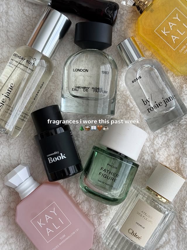 Instagram post by @coffee.and.concealers for KAYALI FRAGRANCES. Caption reads: scents of the week!! ✨ spent the last week in....