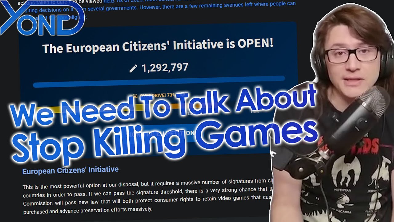 YouTube post by @YongYea for Ubisoft. Caption reads: Stop Killing Games Reaches Its Goal As Internet....