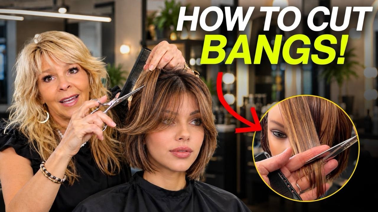 YouTube post by @coach-kimmy for Çağdaş'ın İngilizce Dil Okulu. Caption reads: Are You Cutting Your Bangs Wrong? Watch This....