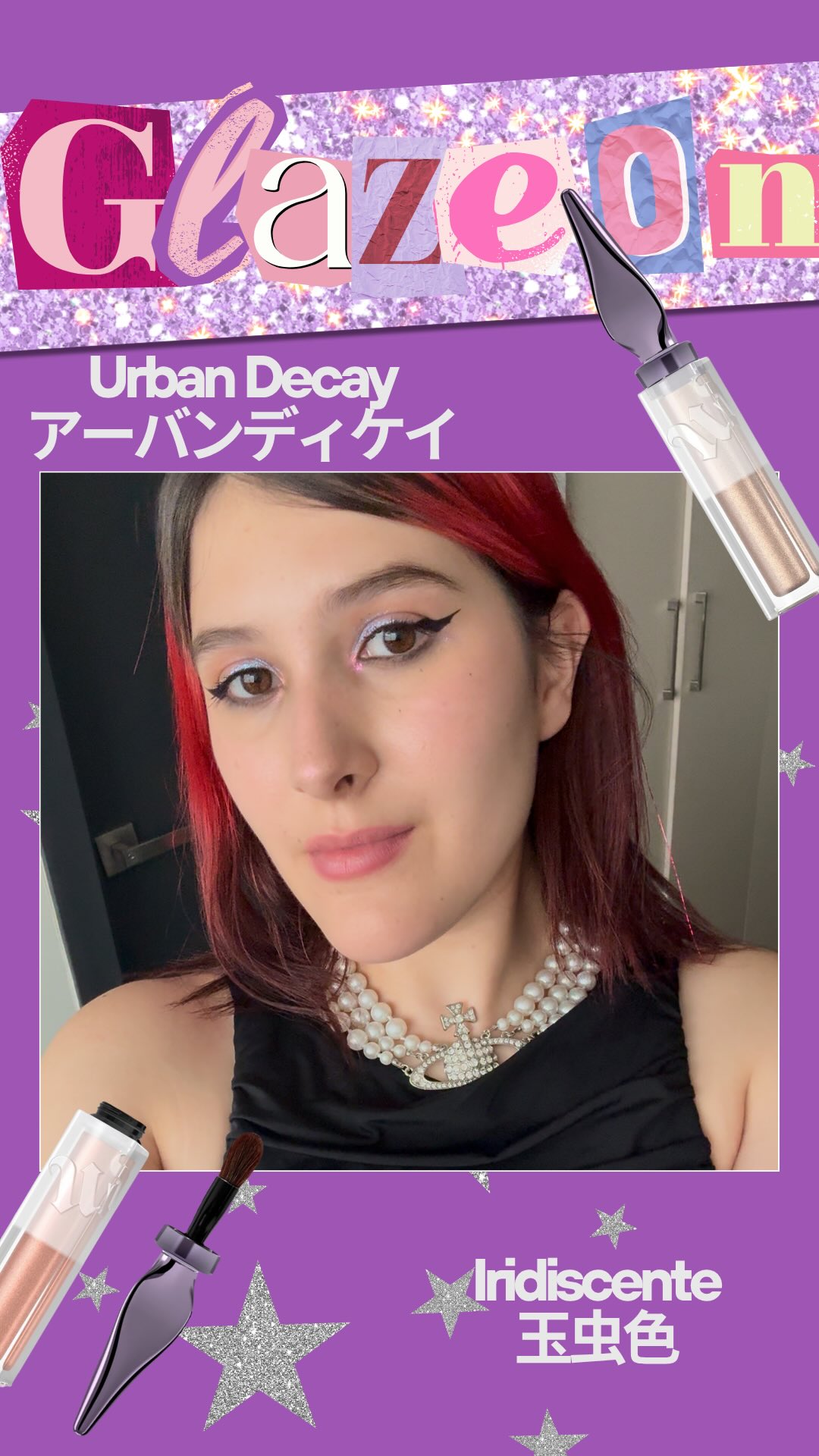 Instagram post by @nofilahtokyo for Urban Decay. Caption reads: Estoy obsesionada con los nuevos Glaze On de....