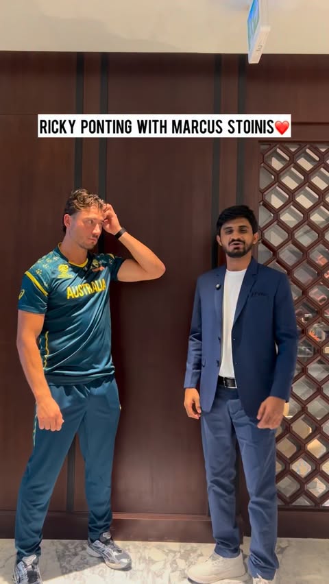 Instagram post by @shaarang_94 for ICC T20 World Cup. Caption reads: Ricky Ponting with Marcus Stoinis❤️ Watch....