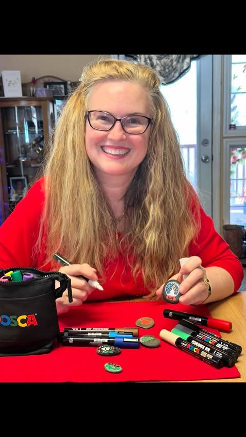 Instagram post by @yogathroughmenopause for Stack Influence. Caption reads: [...] with my @posca_usa paint....