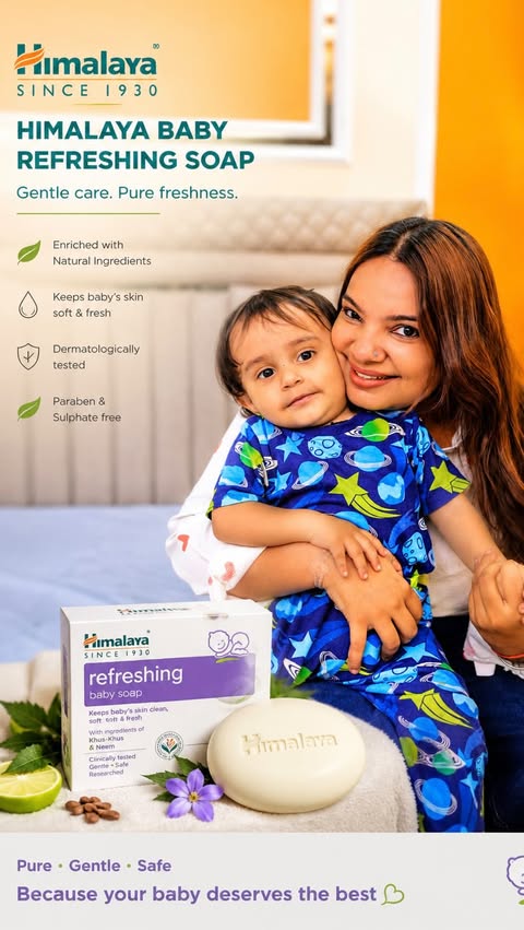 Instagram post by @garima_mom_blogger for Himalaya Babycare. Caption reads: [...] goes beyond just cleansing 💚 .....