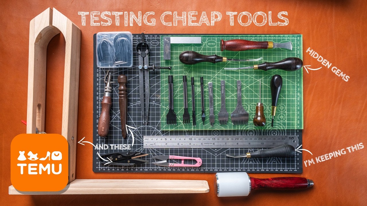 YouTube post by @JHLeather for Glowforge. Caption reads: Are cheap tools worth buying as a beginner....