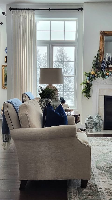 Instagram post by @henandhorsedesign for Twopagescurtains. Caption reads: Living in a snow globe… and honestly, it’s not so....