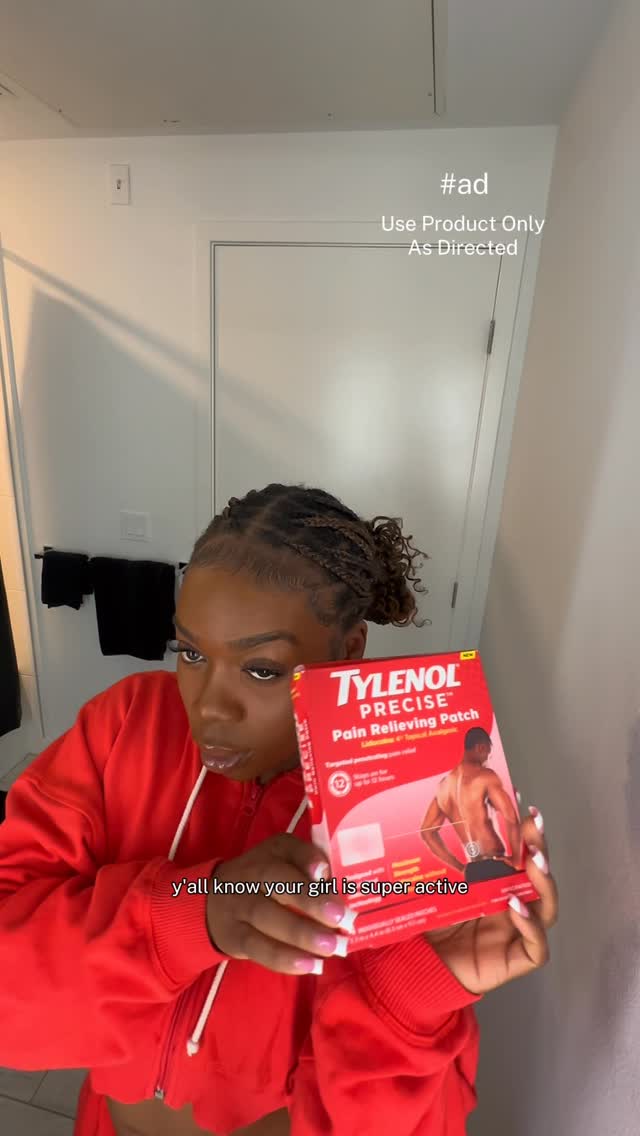 Instagram post by @oreyfit for TYLENOL. Caption reads: TYLENOL® PRECISE™ Pain Relieving Patches from the....
