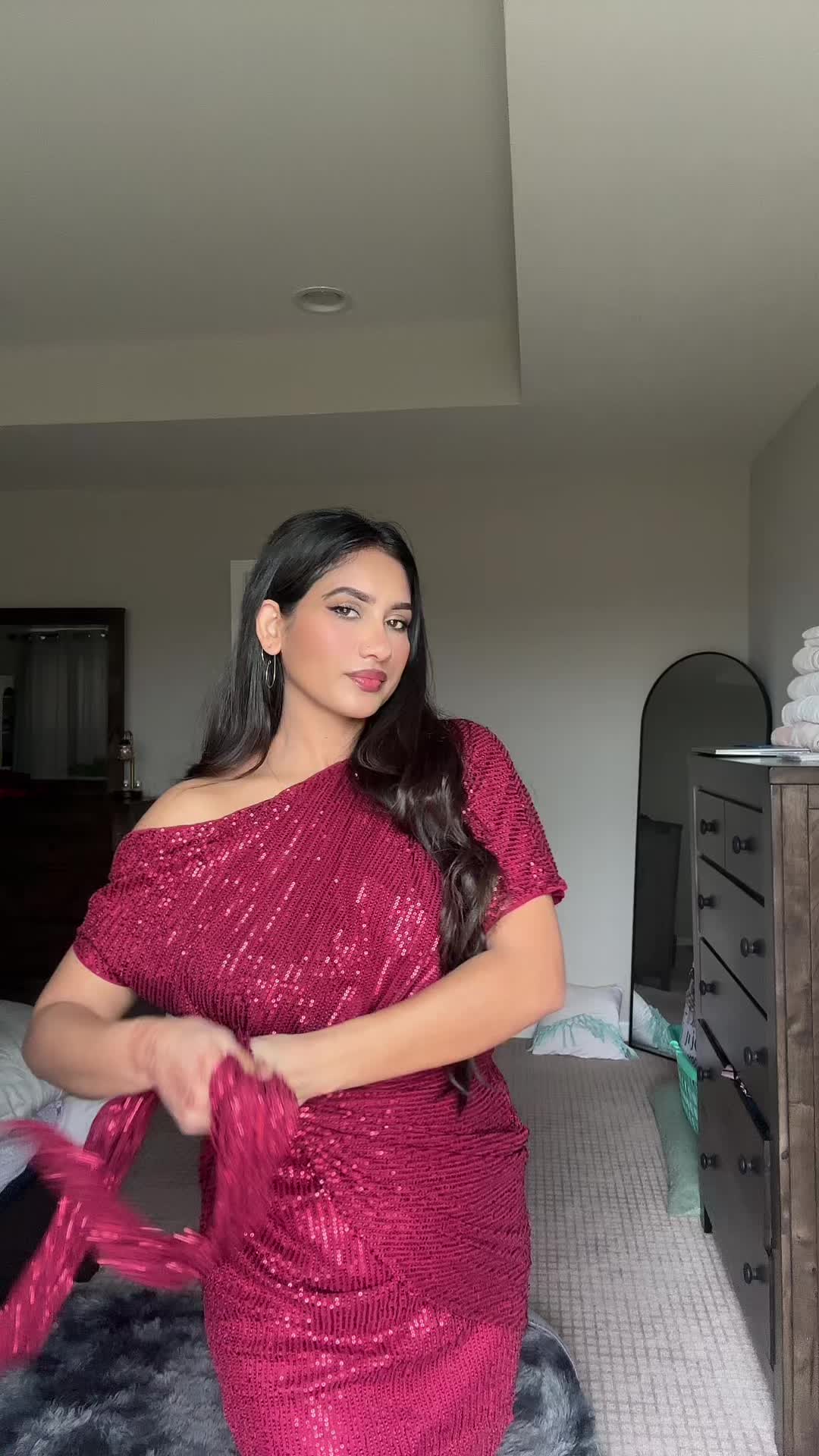 TikTok post by @kalpananiroula5 for Grace Karin US Shop. Caption reads: [...] One Shoulder Ruched Sequin Dresses@Grace....