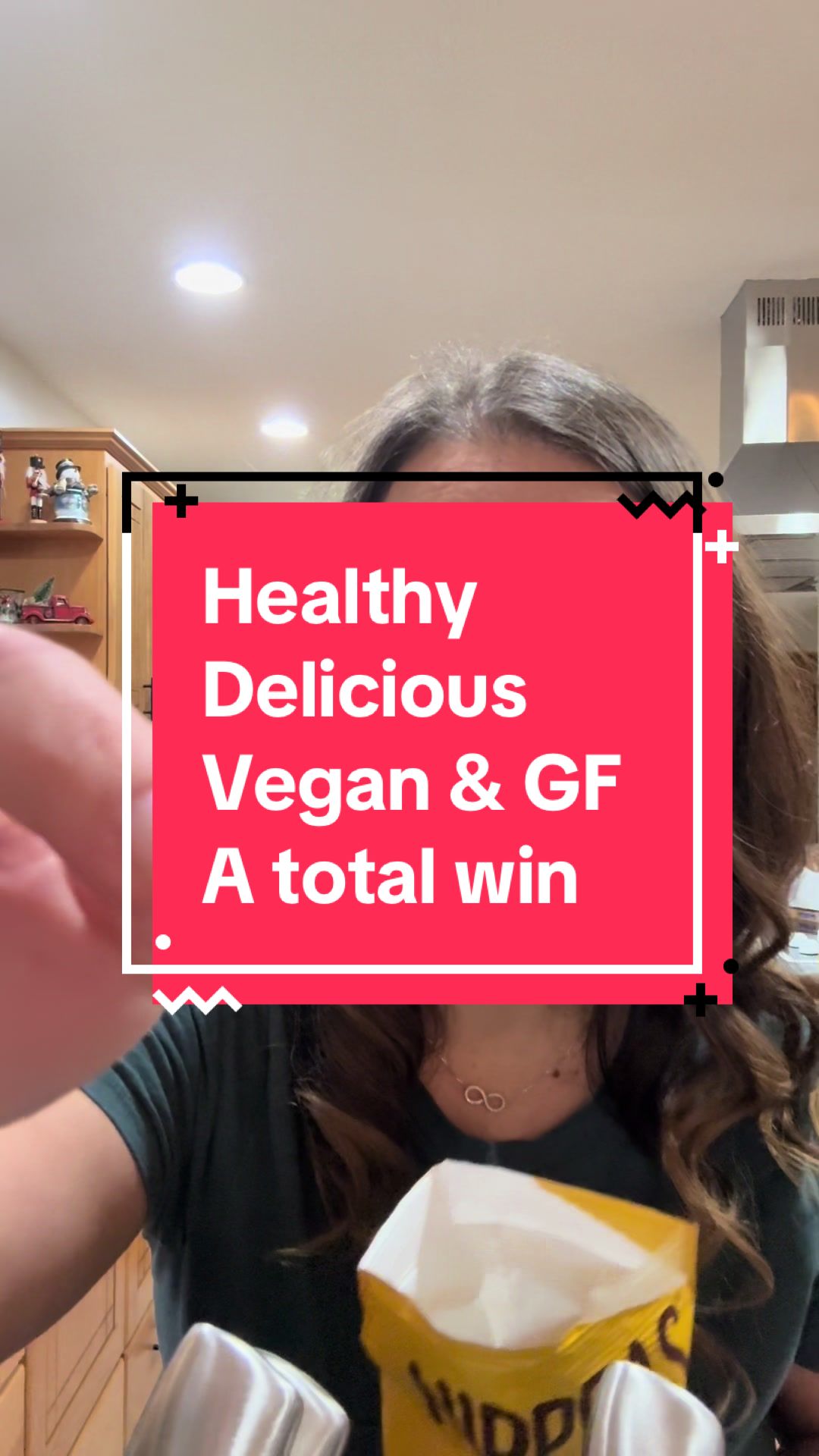 TikTok post by @ashleylendrum for HIPPEAS. Caption reads: [...] #newyearnewme #vegan #glutenfree #goals....
