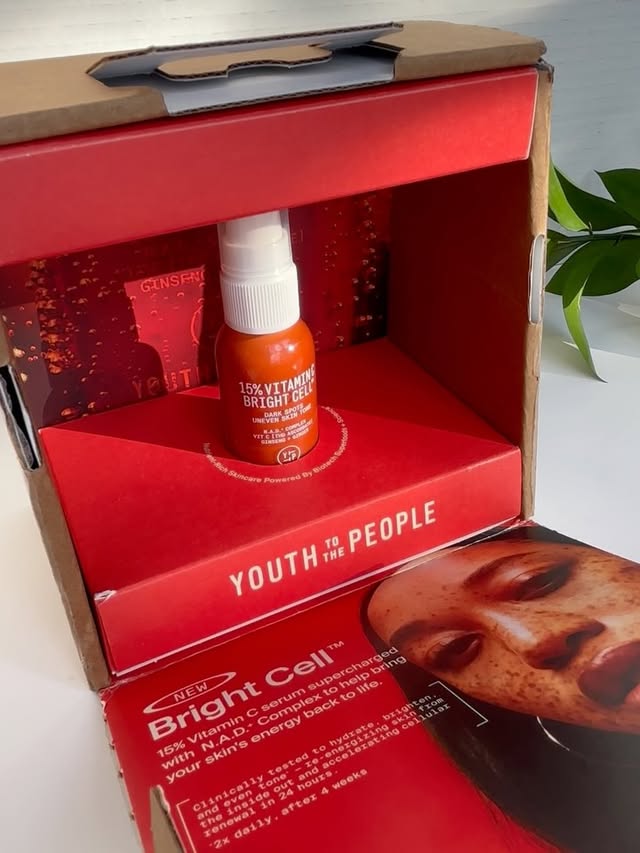 Instagram post by an influencer for Youth To The People. Caption reads: [...] Bright Cell serum from Youth To The People....