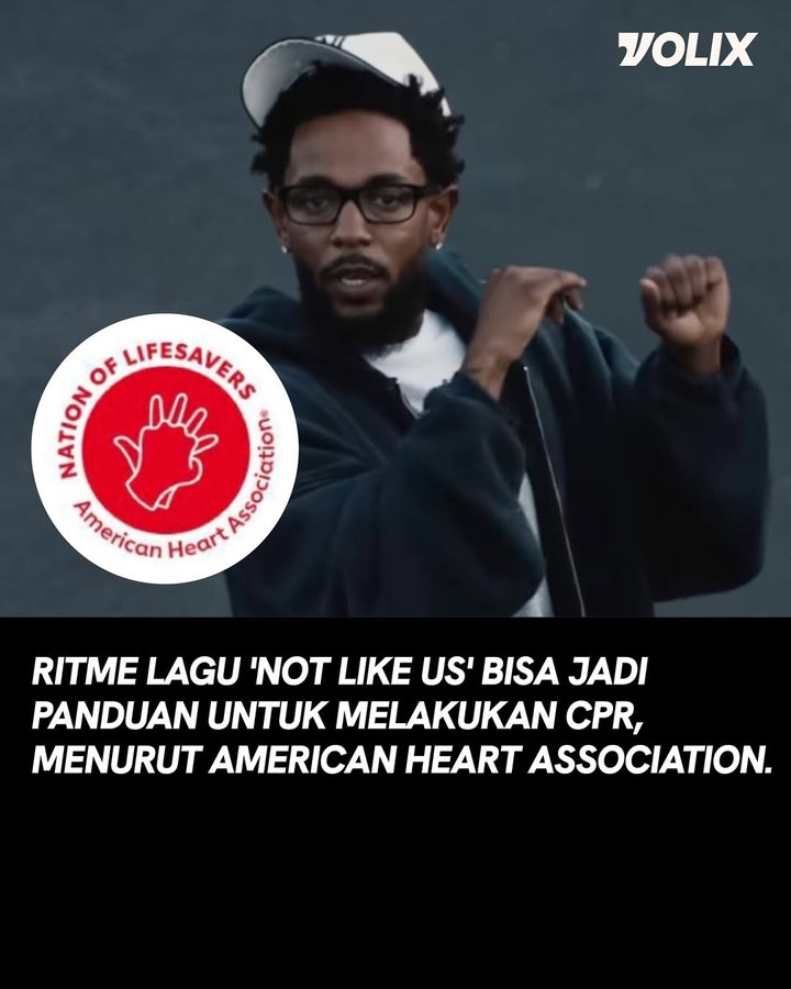 Instagram post by @volix.media for American Heart Association. Caption reads: Menurut American Heart Association (AHA), lagu....
