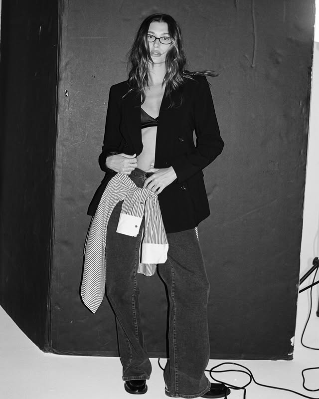 Instagram post by @haileybieber for DKNY. Caption reads: @dkny campaign 🤍.