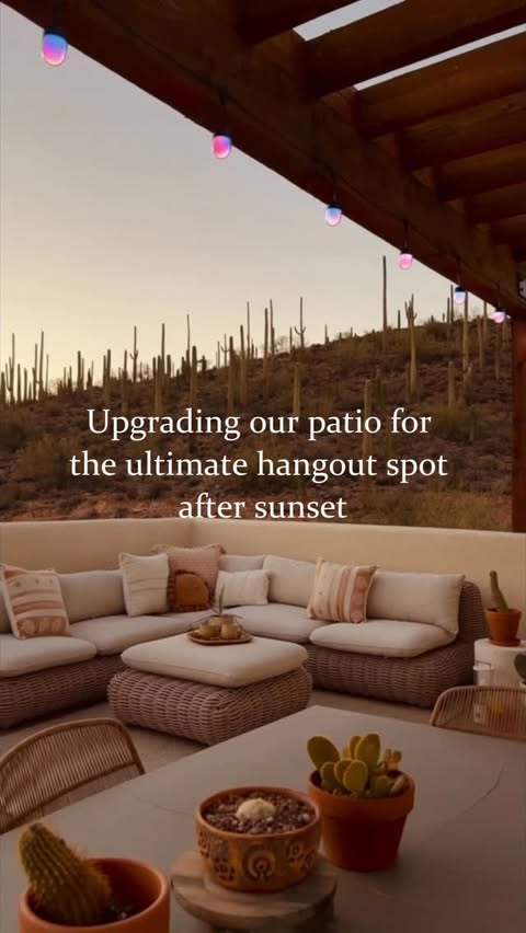 Instagram post by @newdarlings for Govee. Caption reads: [...] 😌 diy #desertliving #spring #cozyhome....