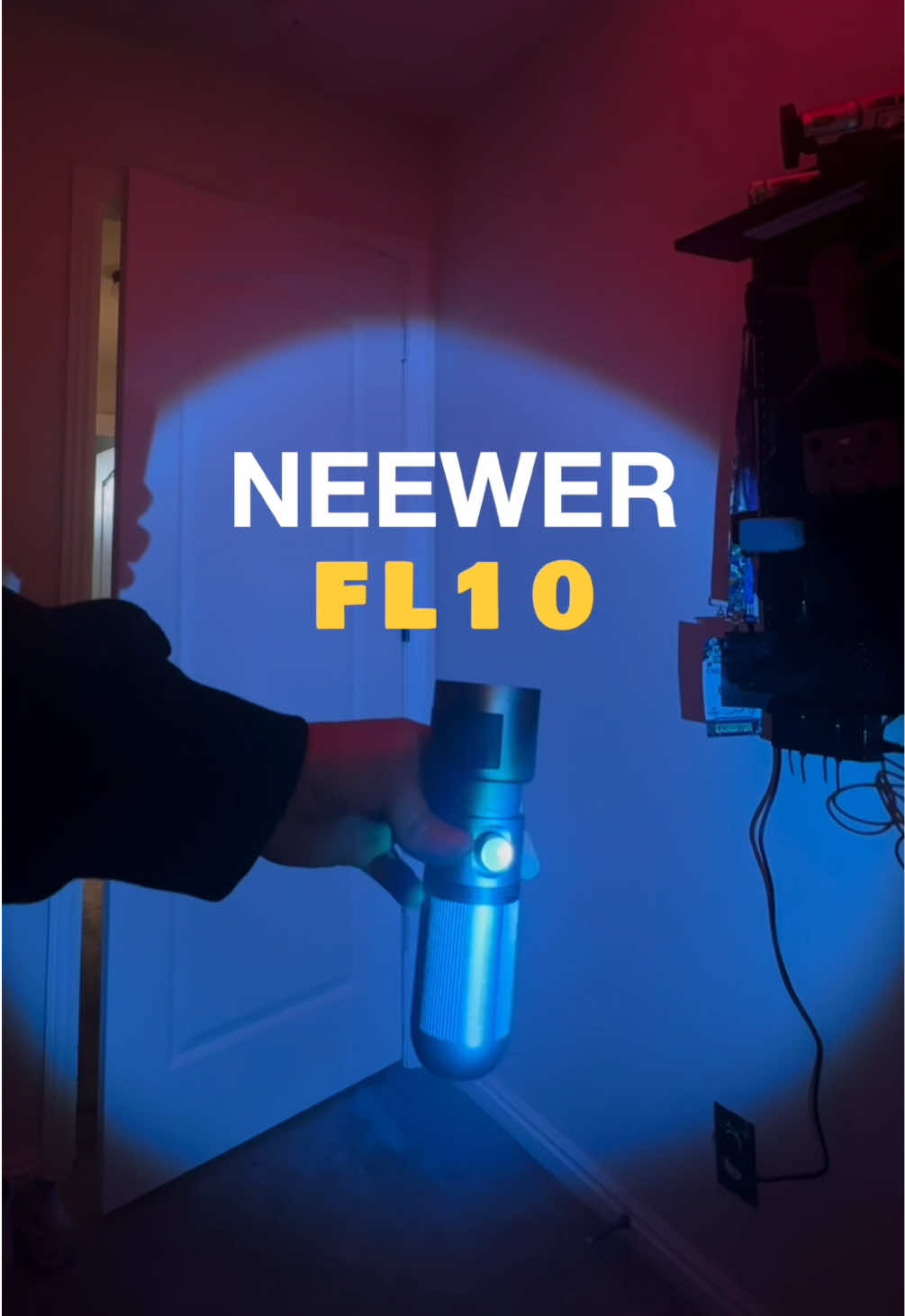 TikTok post by @belenoreo for NEEWER. Caption reads: [...] light could light up a whole room ?....