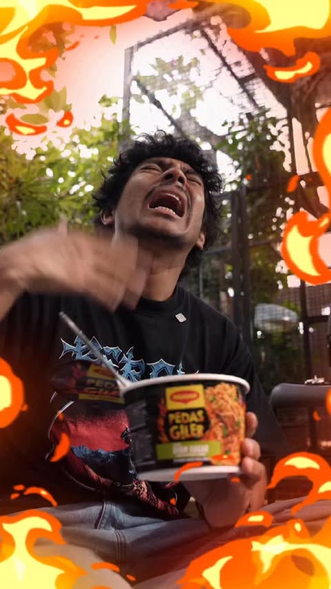 Instagram post by @sharkmanz_ for MAGGI Belgium. Caption reads: Pedas level ni… siapa boleh tahan? 👀🌶️ Jom....