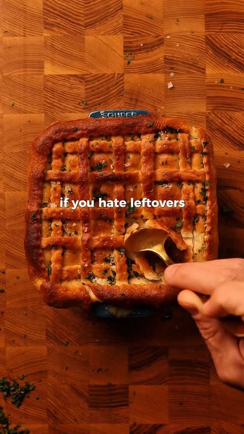 Instagram post by @barefoodtim for Kettle & Fire. Caption reads: chicken pot pie recipe ⤵️

Ingredients: 
 3 tbsp....