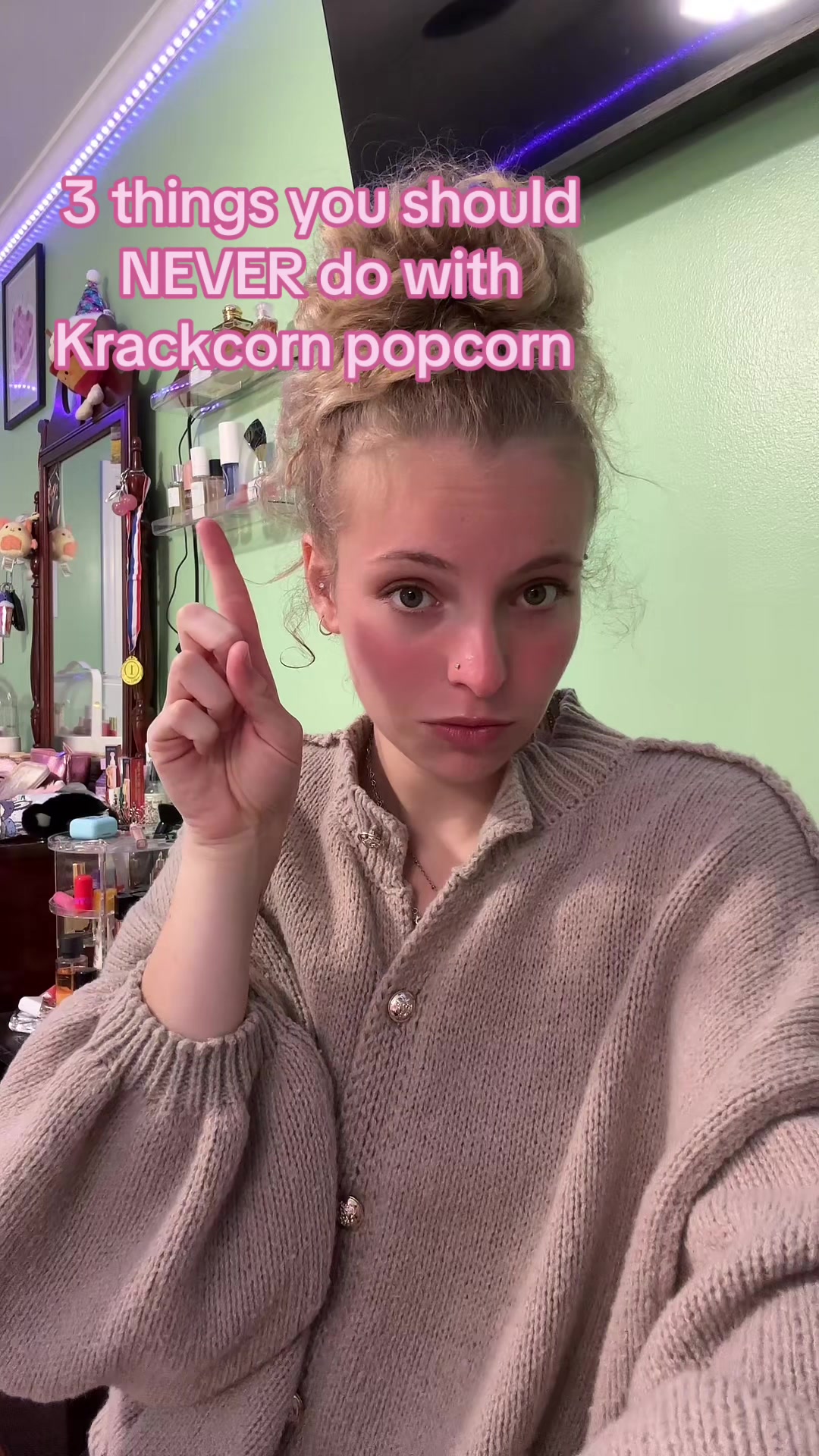 TikTok post by @reina_unger for KrackCorn Popcorn. Caption reads: And I’ll stand on those forever @KrackCorn Popcorn....