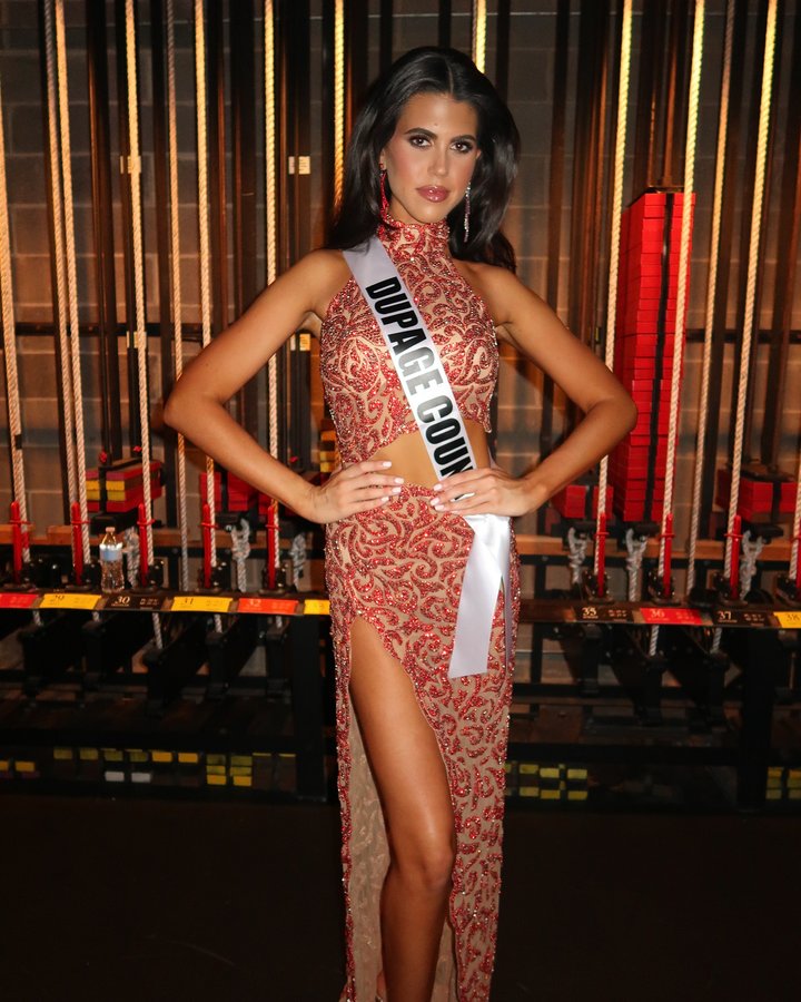 Instagram post by @missilusa for Sherri Hill. Caption reads: [...] Miss IL USA —> Miss USA dressed in....