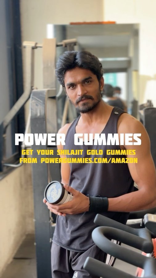 Instagram post by @mohilramani for Power Gummies. Caption reads: 🔥 Boost Your Strength & Stamina with Power....