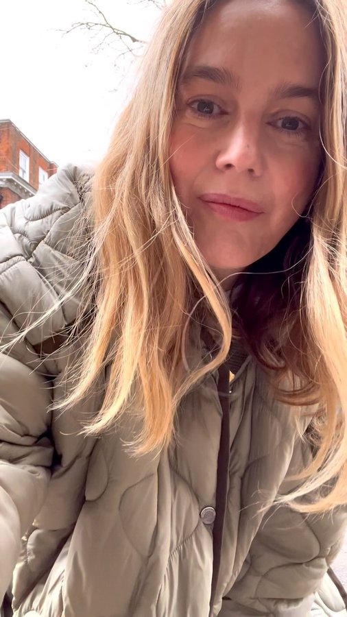 Instagram post by @douceur.uk for Russell & Bromley. Caption reads: Just praying I don’t see someone I know…....