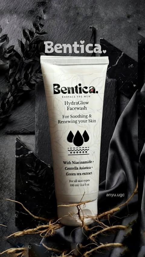 Instagram post by @anyu.ugc for Bentica Skincare. Caption reads: #collab Acne free skin is spelled B-E-N-T-I-C-A.....