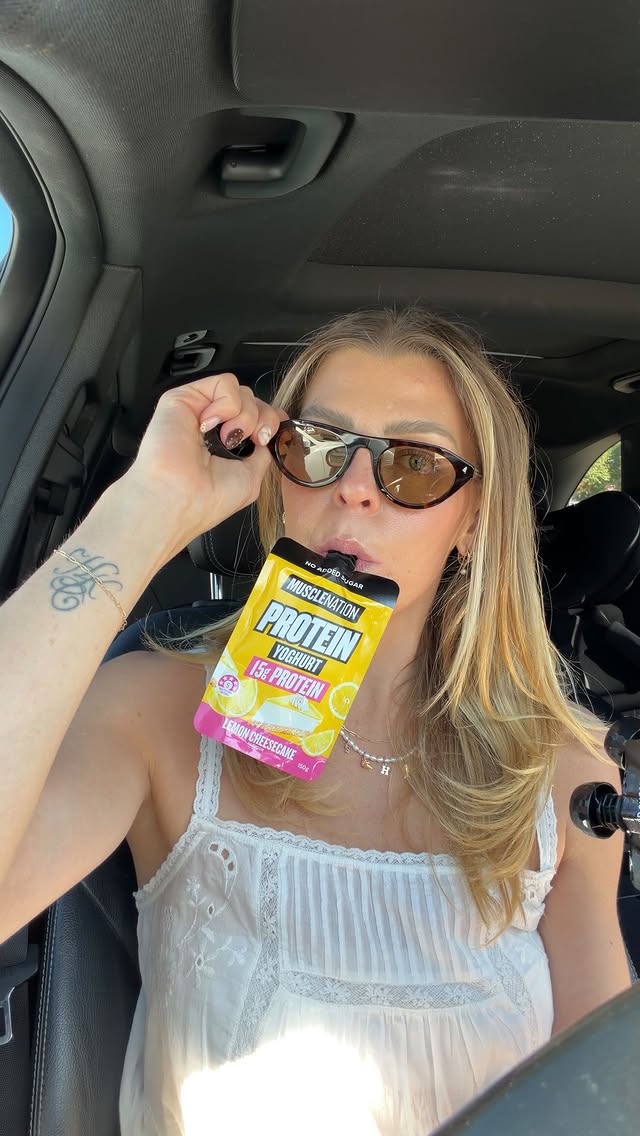 Instagram post by @hayleyjconnor for Muscle Nation. Caption reads: Run!!! @musclenation protein yoghurts are 30% off....