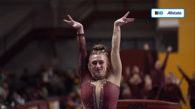 Instagram post by @b1ggymnastics for Allstate. Caption reads: [...] eligibility. On the Beam presented by....