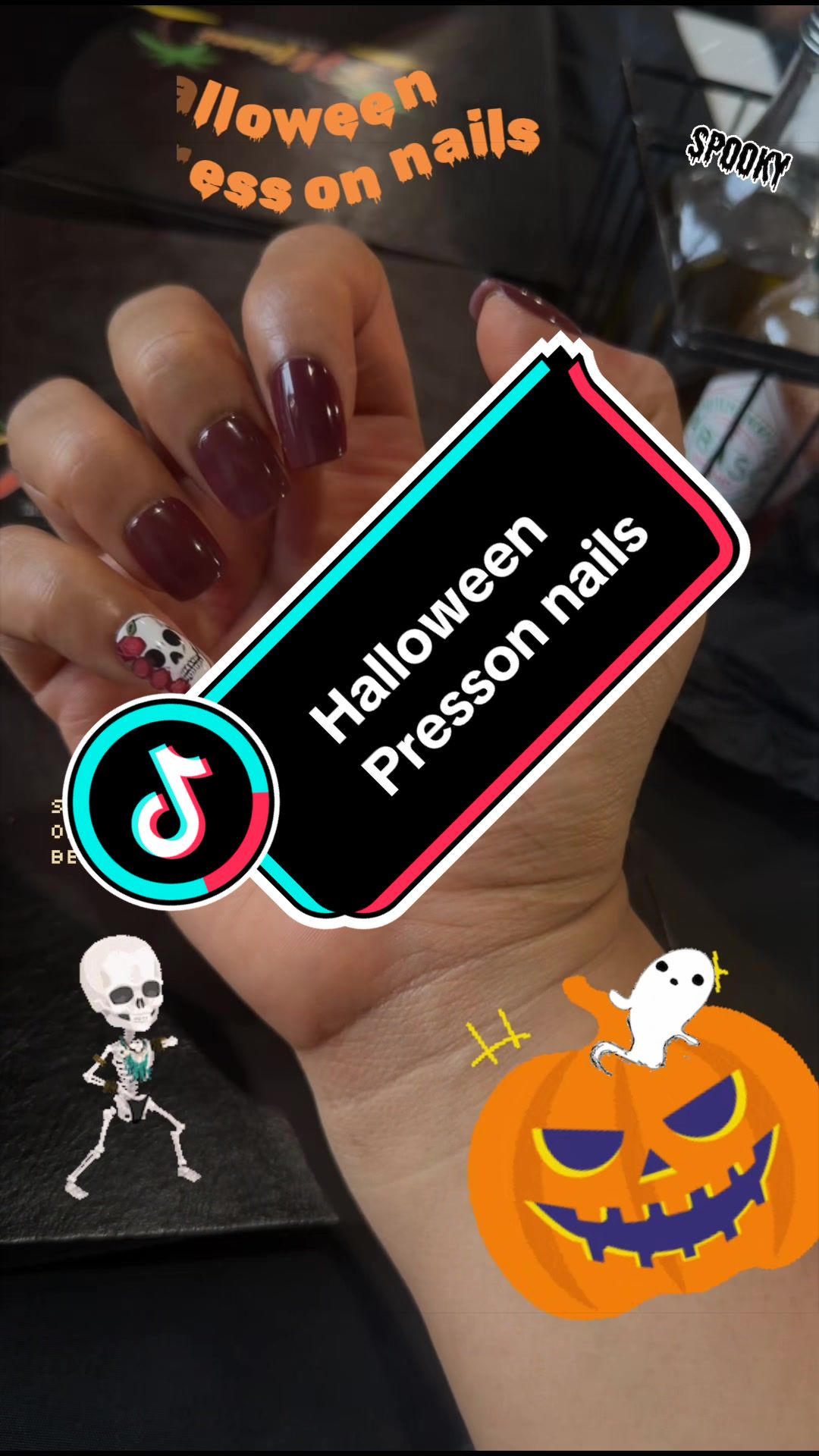 TikTok post by @cachetonatastemaker for CurvLife_official. Caption reads: Loving my Halloween Press on....