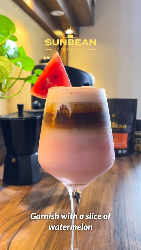 Instagram post by @jeet_brews for Sunbean Coffee. Caption reads: [...] cubes and a juicy watermelon slice (Sunbean....