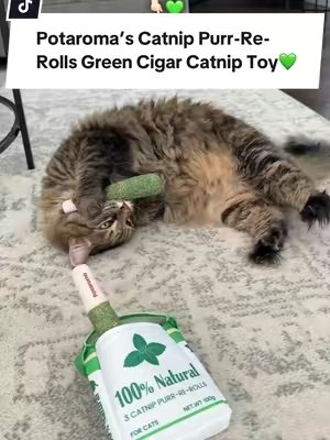 TikTok post by @missmindythecat for Potaroma. Caption reads: Potaroma’s Catnip Purr-Re-Rolls are back in [...].