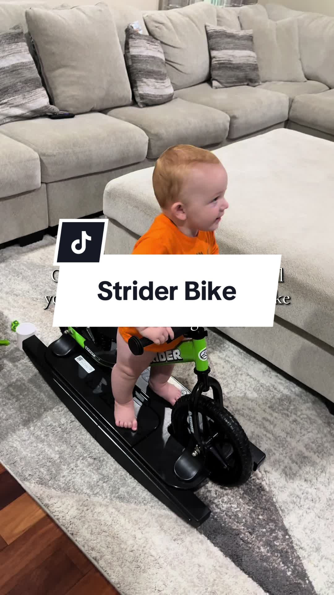 TikTok post by @bethannyyyy for Strider Bikes. Caption reads: We upgraded!! 💛 @Strider Bikes....