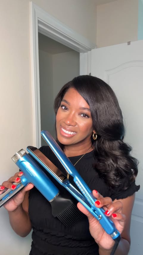 Instagram post by @micheledee_ for BaBylissPRO. Caption reads: My Met Gala inspired look using all....