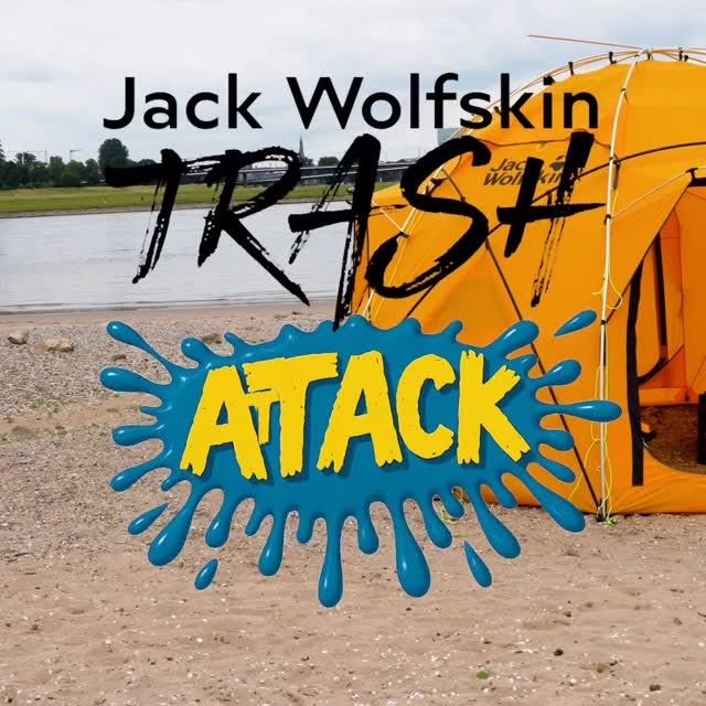 Instagram post by @blockblocks_rhein_cleanup for JACK WOLFSKIN. Caption reads: You don’t even need „Bastelkleber“ (craft glue)....
