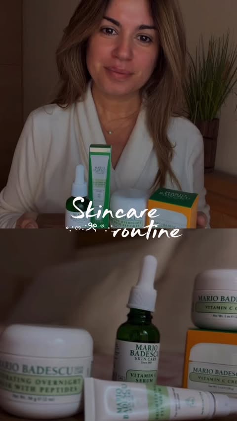 Instagram post by @lianabouk for Mario Badescu. Caption reads: Morning skincare routine με προϊόντα....