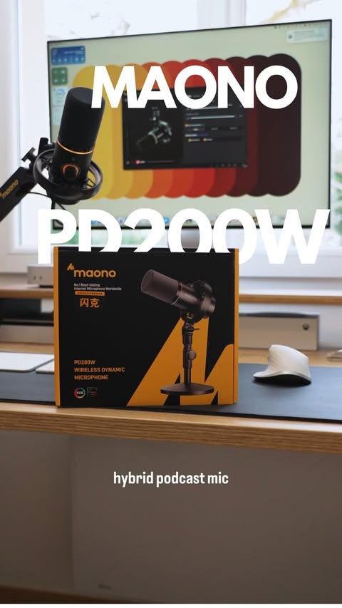 Instagram post by @stanvisuals_ for MAONO. Caption reads: Unboxing the @maonoglobal PD200W — a hybrid mic....