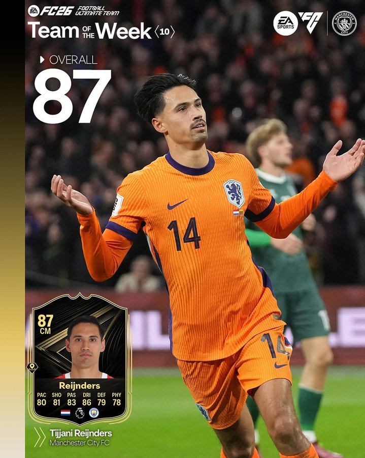 Instagram post by @onsoranje for Manchester City. Caption reads: A new @TijjaniReijnders item just dropped 🤩....