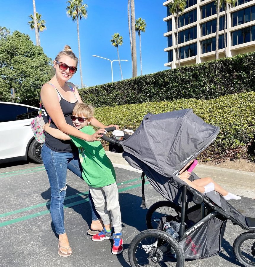 Instagram post by @ocmomlife for Joovy. Caption reads: Obsessed with our NEW Joovy Zoom Single Jogging....