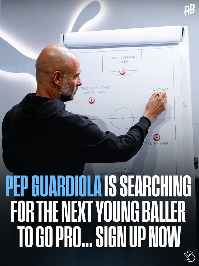 Instagram post by @risingballers for PUMA Football. Caption reads: Pep Guardiola knows what he’s looking for. Sign up....